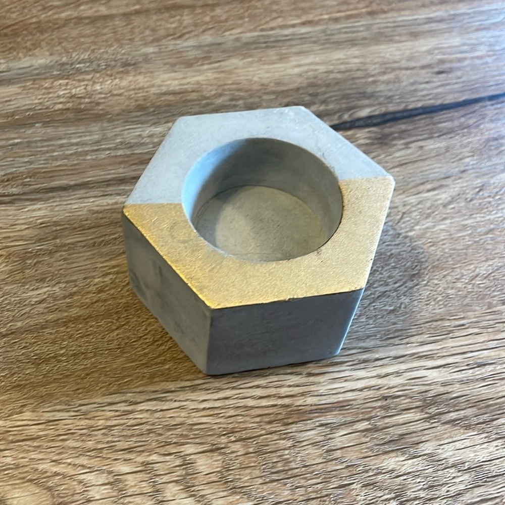 Concrete Grey Geometric Hexagon Candle Holder or Succulent Dish with Gold Detail - Picture 4 of 7